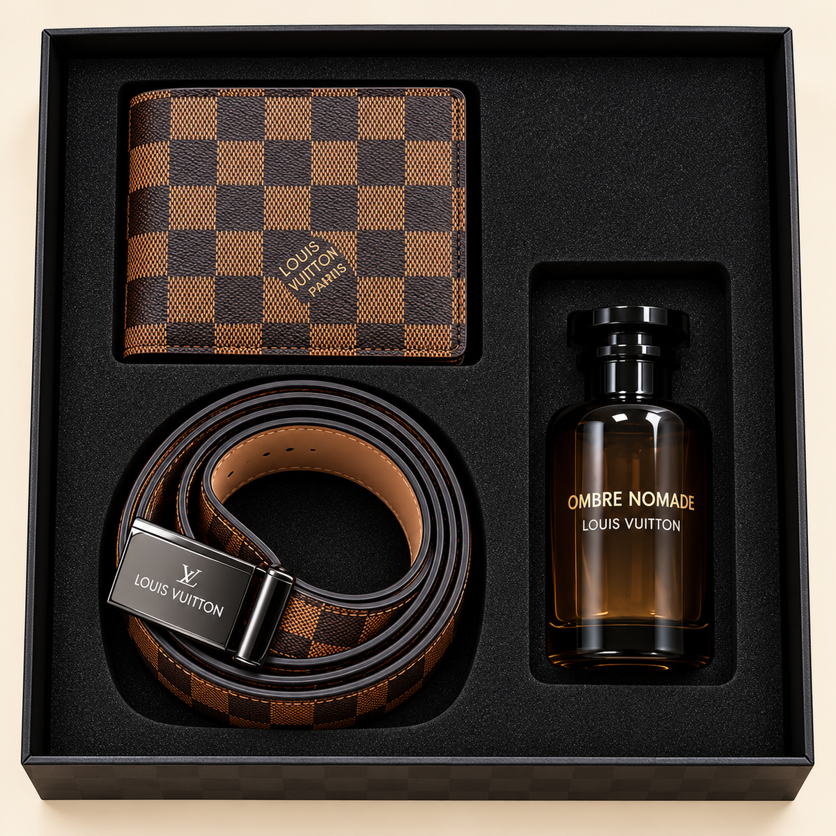 Ombre Nomade Eau de Parfum, Wallet & Belt Gift Set for Men – 3 Piece Fashion Accessory Combo