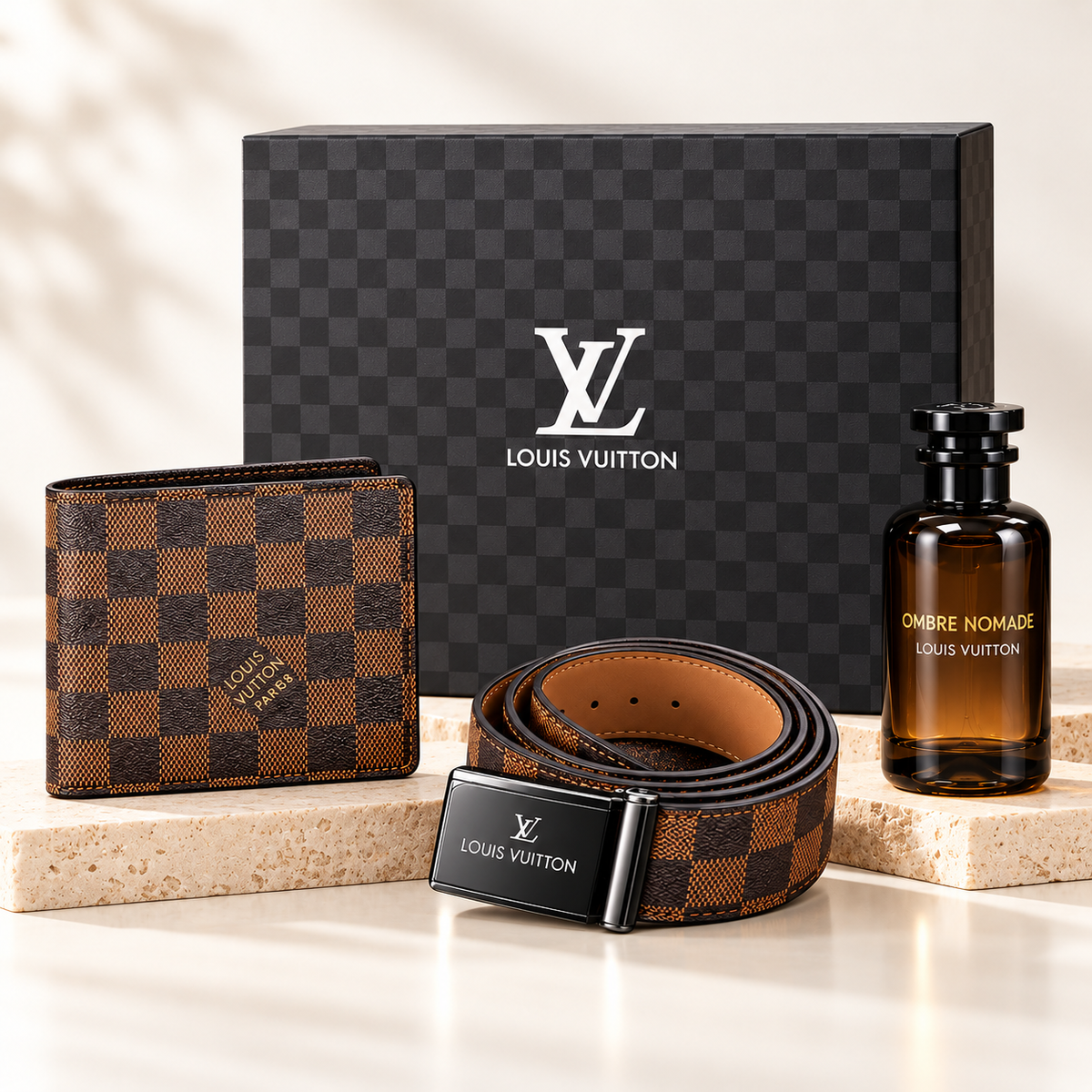 Ombre Nomade Eau de Parfum, Wallet & Belt Gift Set for Men – 3 Piece Fashion Accessory Combo